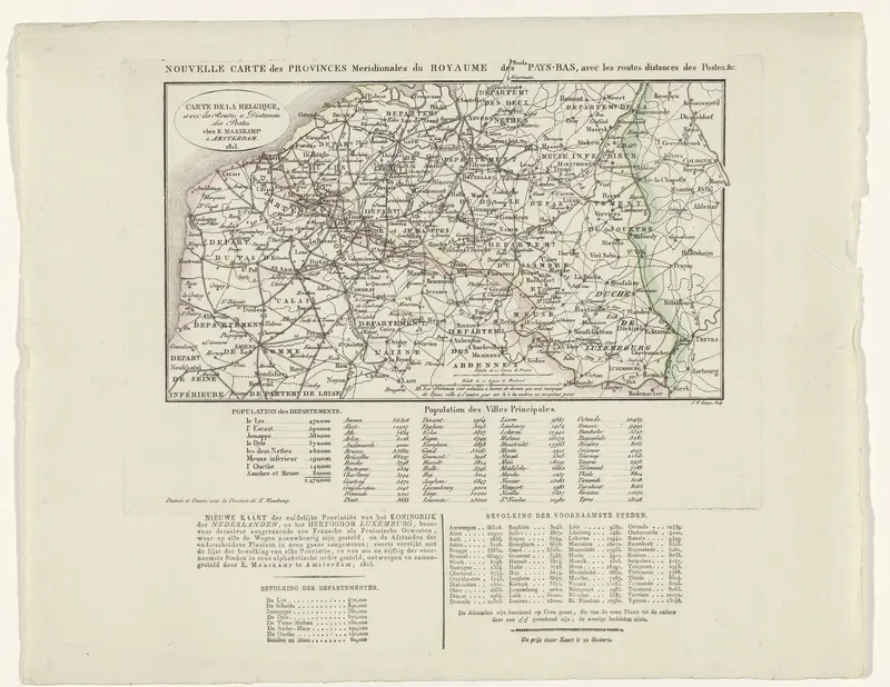 Kaart van de zuidelijke provinciën van het Koninkrijk der Nederlanden en het Hertogdom Luxemburg, 1815 Wall Art by Unknown - High-Resolution Digital Print