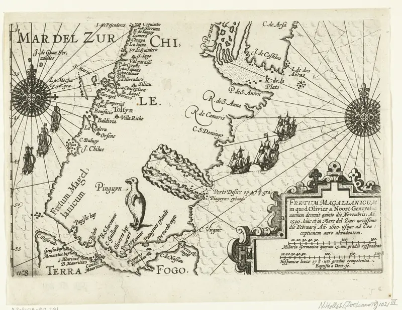 Kaart van de zuidpunt van Zuid-Amerika met de Straat Magellaan, 1599-1600 Wall Art by Unknown - High-Resolution Digital Print