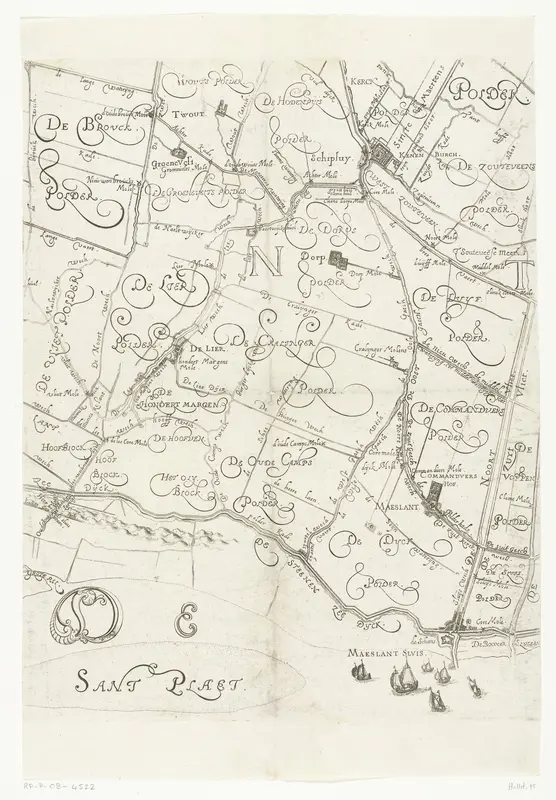 Kaart van Delfland (blad midden onder) Wall Art by Balthasar Florisz. van Berckenrode - High-Resolution Digital Print