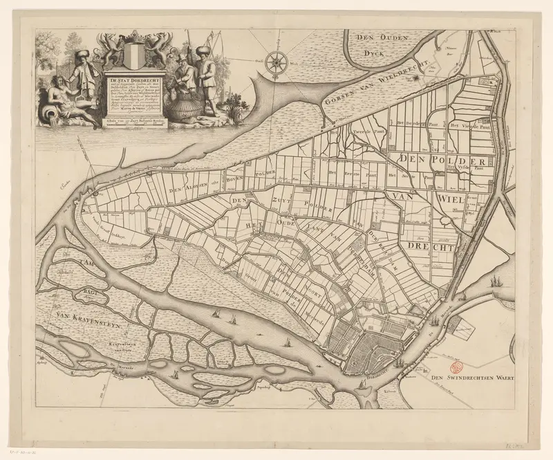Kaart van Dordrecht en omliggende polders Wall Art by Bastiaen Stopendael - High-Resolution Digital Print