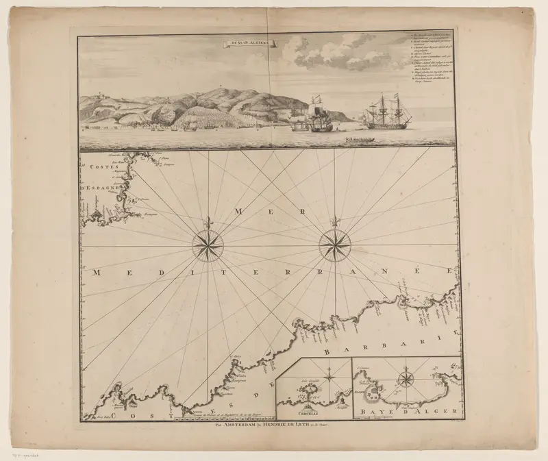 Kaart van een deel van de kust van Algerije en een gezicht op Algiers Wall Art by Unknown - High-Resolution Digital Print