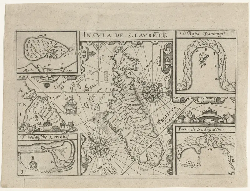 Kaart van een deel van het eiland Madagaskar, 1595 Wall Art by anonymous - High-Resolution Digital Print