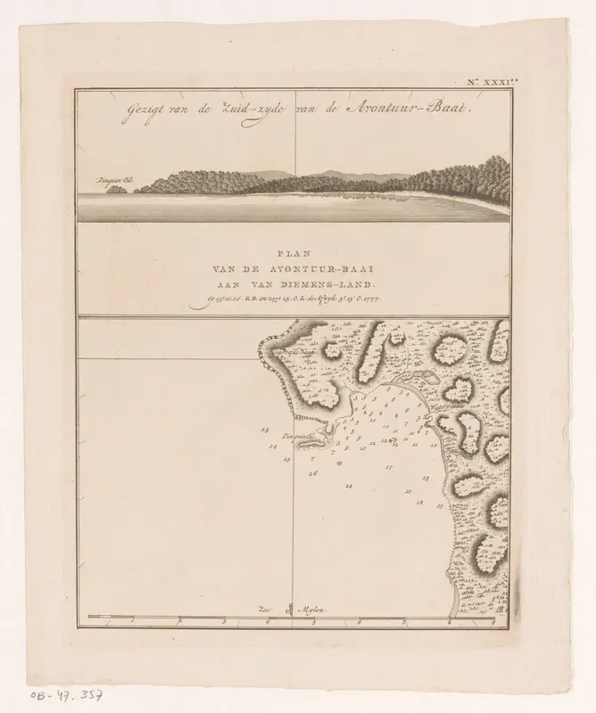 Kaart van en gezicht op de kust van Tasmanië Wall Art by anonymous - High-Resolution Digital Print