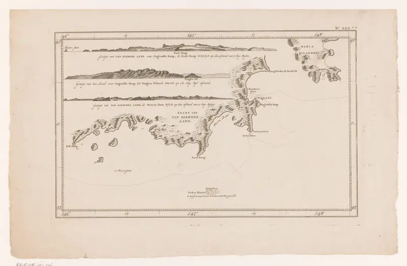 Kaart van en gezichten op de kust van Tasmanië Wall Art by anonymous - High-Resolution Digital Print