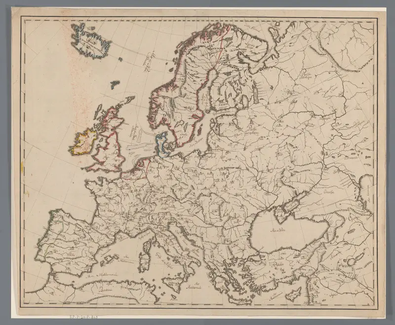Kaart van Europa met Franse opschriften in manuscript Wall Art by anonymous - High-Resolution Digital Print