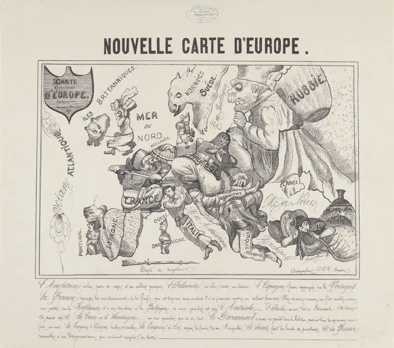 Kaart van Europa waarin alle landen door personen zijn voorgesteld, ca. 1867 Wall Art by Unknown - High-Resolution Digital Print