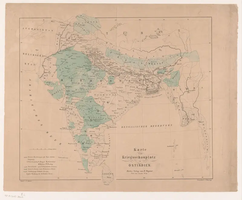 Kaart van Europese koloniale bezittingen in India Wall Art by anonymous - High-Resolution Digital Print