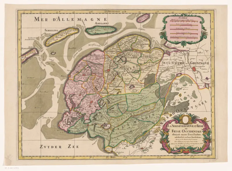 Kaart van Friesland en een deel van Groningen, Drenthe en Overijssel Wall Art by Pieter Mortier (I) - High-Resolution Digital Print