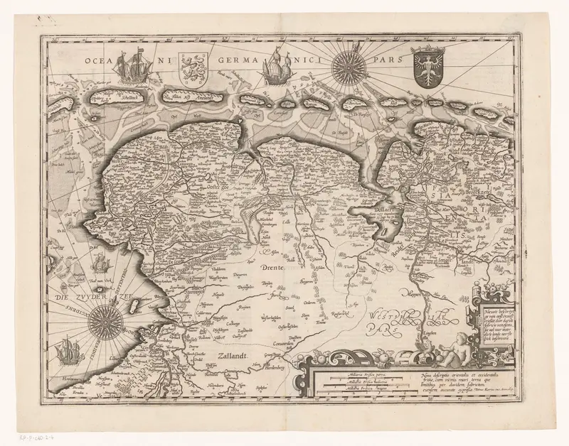 Kaart van Friesland, Groningen, Oost-Friesland en een deel van Drenthe Wall Art by Unknown - High-Resolution Digital Print