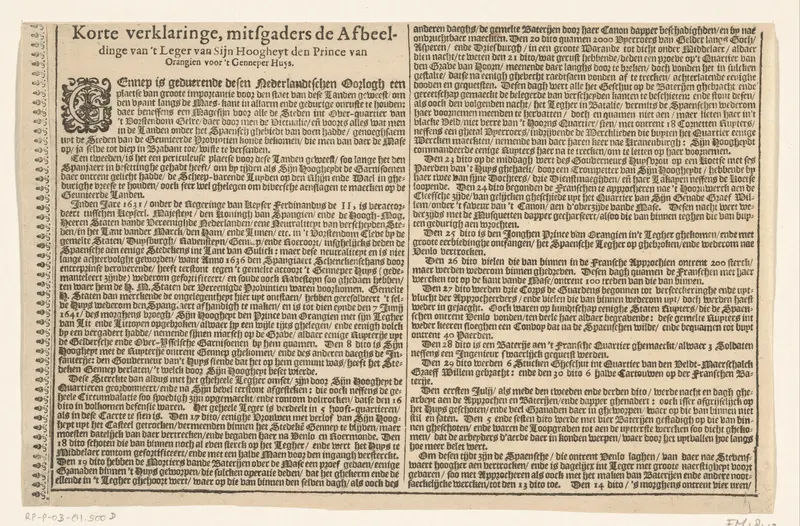 Kaart van het beleg van Huis te Gennep (tekstblad), 1641 Wall Art by Claes Jansz. Visscher (II) - High-Resolution Digital Print