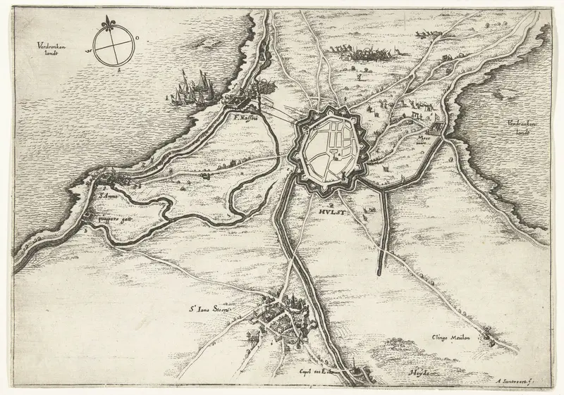 Kaart van het beleg van Hulst door Frederik Hendrik, 1645 Wall Art by Unknown - High-Resolution Digital Print