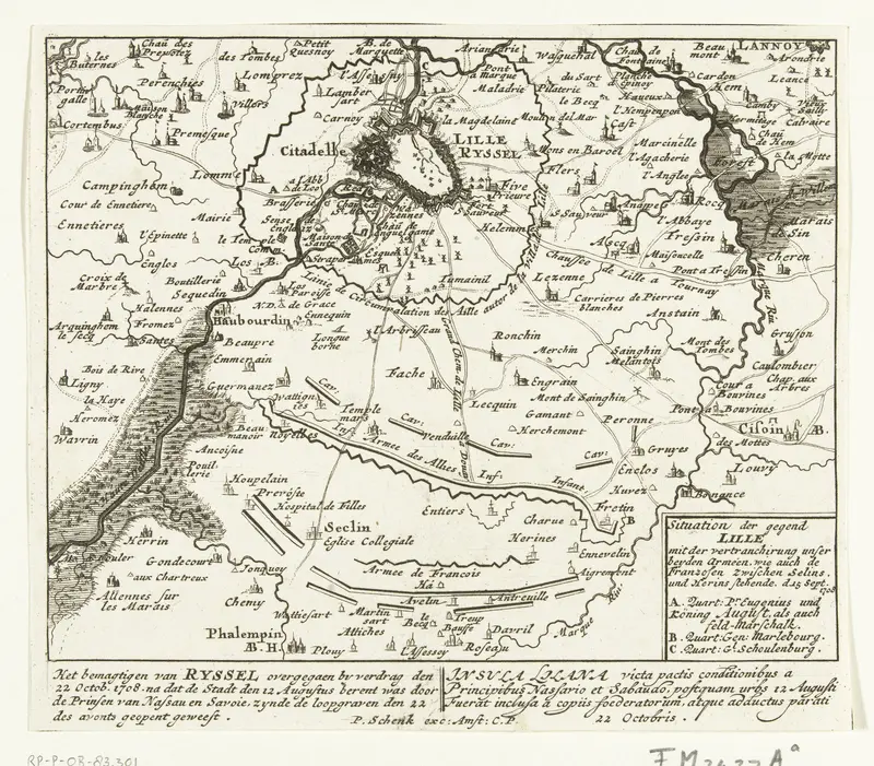 Kaart van het beleg van Lille, 1708 Wall Art by Pieter Schenk (I) - High-Resolution Digital Print