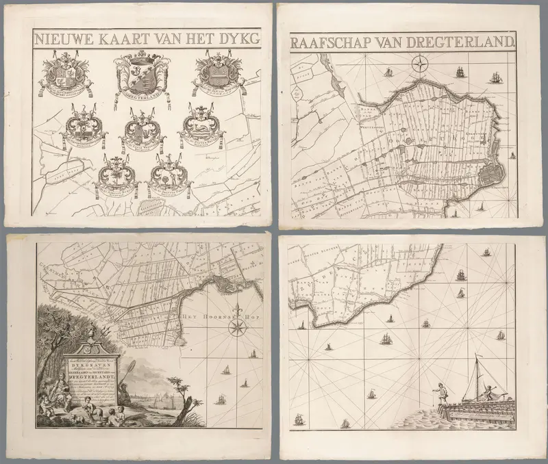 Kaart van het dijkgraafschap Drechterland, bestaande uit vier delen Wall Art by Govert Oostwoudt - High-Resolution Digital Print