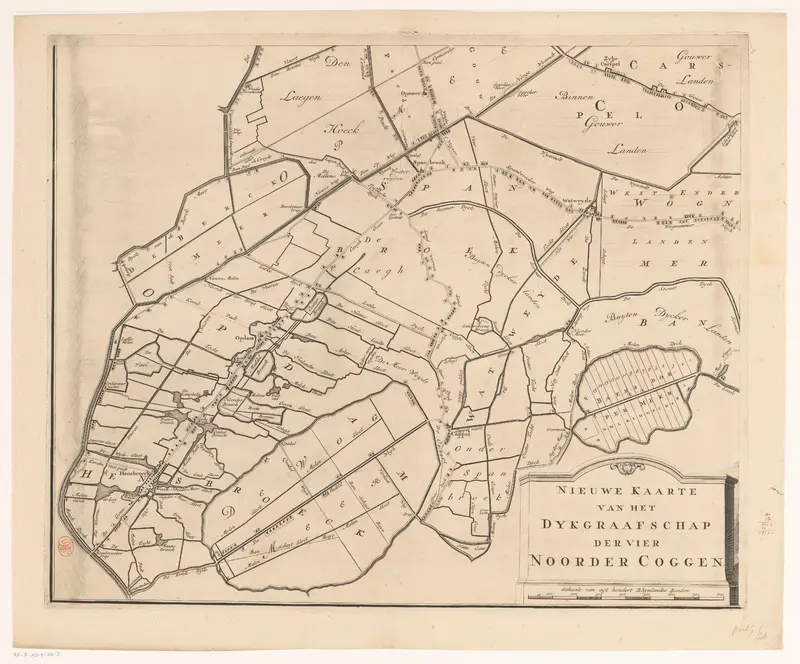 Kaart van het dijkgraafschap van de Vier Noorder Koggen (deel linksonder) Wall Art by Hendrik de Leth - High-Resolution Digital Print