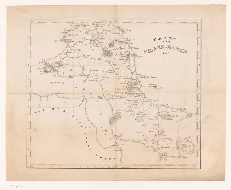 Kaart van het eiland Bangka, 1847 Wall Art by Unknown - High-Resolution Digital Print
