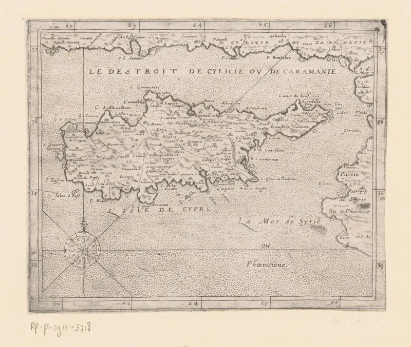 Kaart van het eiland Cyprus Wall Art by anonymous - High-Resolution Digital Print