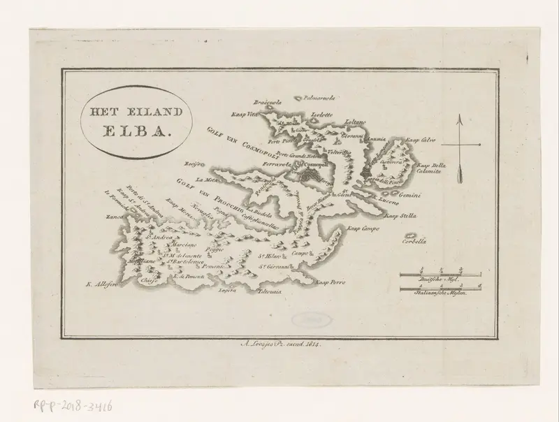 Kaart van het eiland Elba Wall Art by anonymous - High-Resolution Digital Print