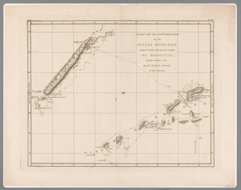 Kaart van het eiland Nieuw-Caledonië en andere eilanden in de Grote Oceaan, ontdekt door James Cook in 1774 Wall Art by anonymous - High-Resolution Digital Print