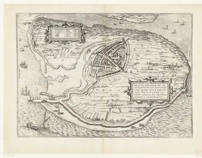 Kaart van het eiland Voorne en plattegrond van Brielle, 1572 Wall Art by Johannes Janssonius - High-Resolution Digital Print