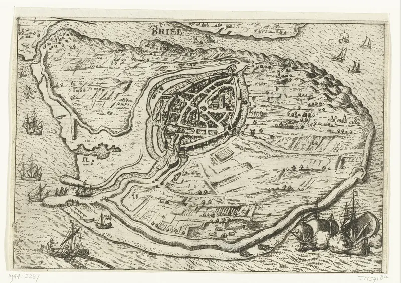 Kaart van het eiland Voorne en plattegrond van Brielle, 1572 Wall Art by anonymous - High-Resolution Digital Print