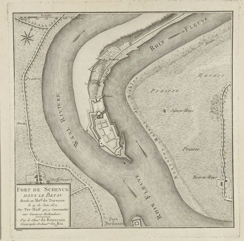 Kaart van het fort Schenckenschans, veroverd door de Fransen in 1672 Wall Art by Unknown - High-Resolution Digital Print