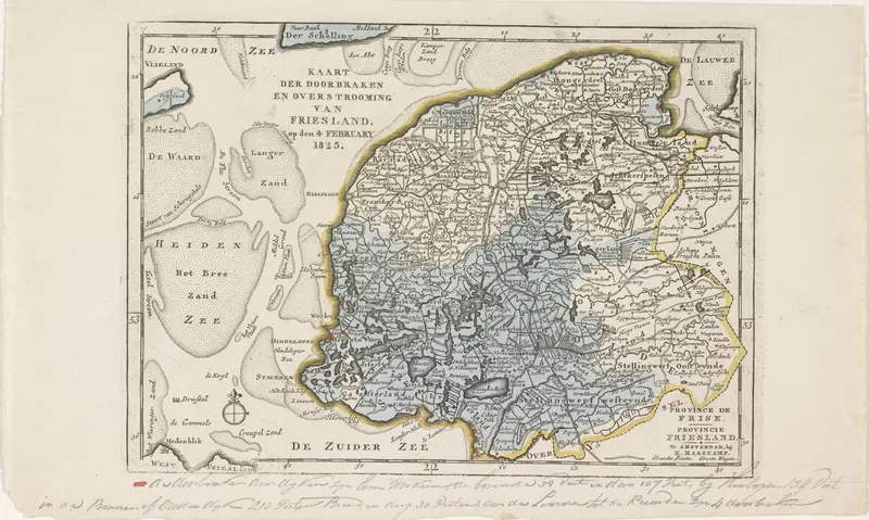 Kaart van het gebied in Friesland getroffen door de overstromingen in 1825 Wall Art by anonymous - High-Resolution Digital Print