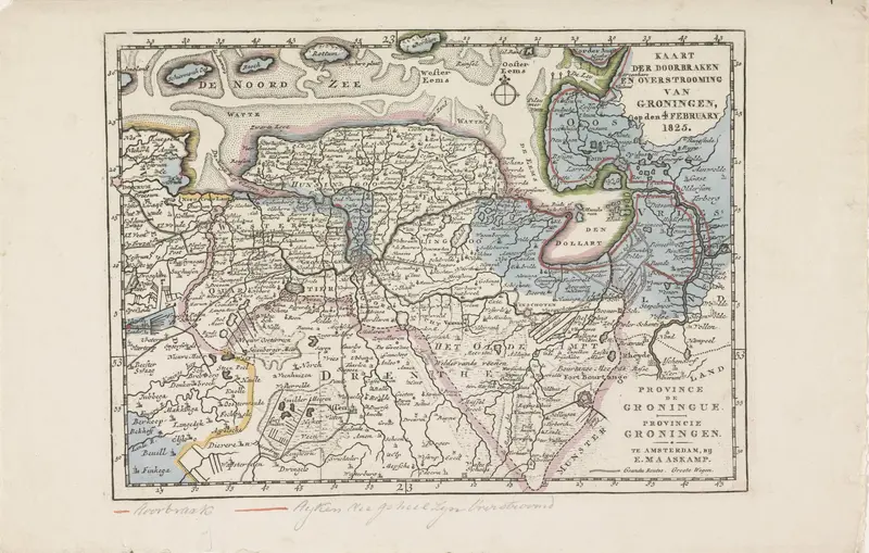 Kaart van het gebied in Groningen getroffen door de overstromingen in 1825 Wall Art by anonymous - High-Resolution Digital Print