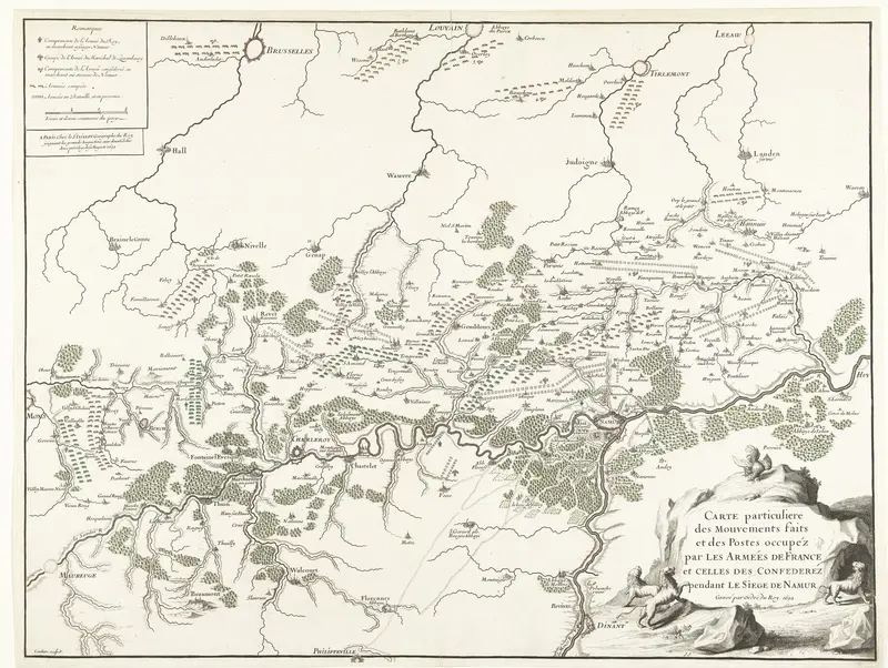 Kaart van het gebied rond de stad Namen, belegerd door het Franse leger, 1692 Wall Art by Unknown - High-Resolution Digital Print