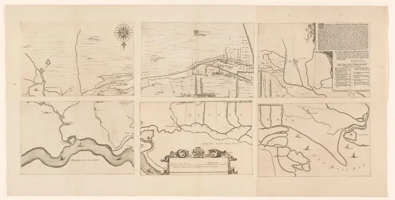 Kaart van het gebied tussen Den Bosch en Geertruidenberg met dijkdoorbraken, bestaande uit zes bladen Wall Art by anonymous - High-Resolution Digital Print