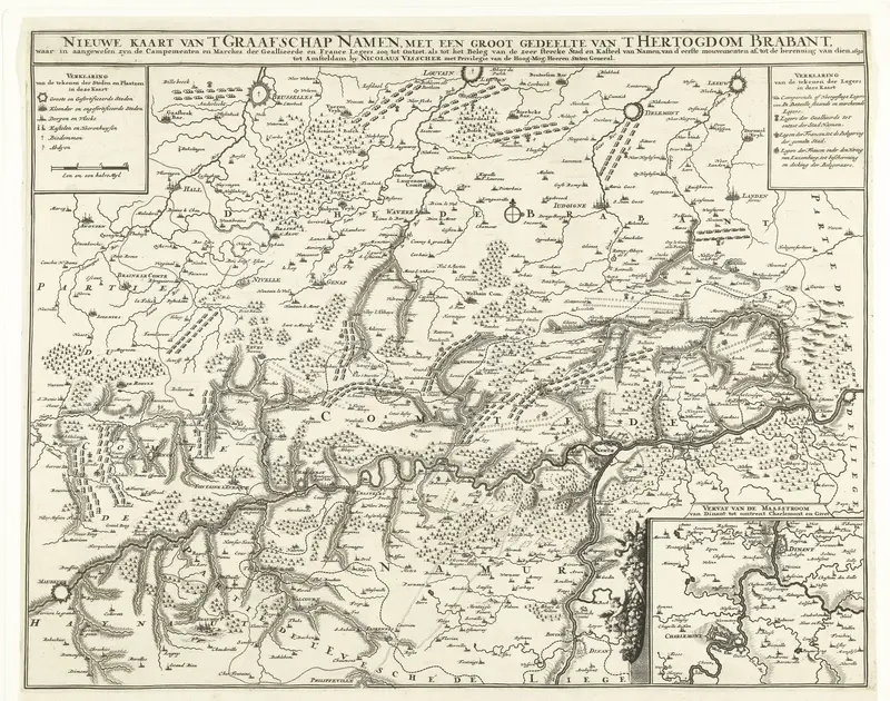 Kaart van het graafschap Namen met de posities van de Geallieerde en Franse legers, 1692 Wall Art by anonymous - High-Resolution Digital Print