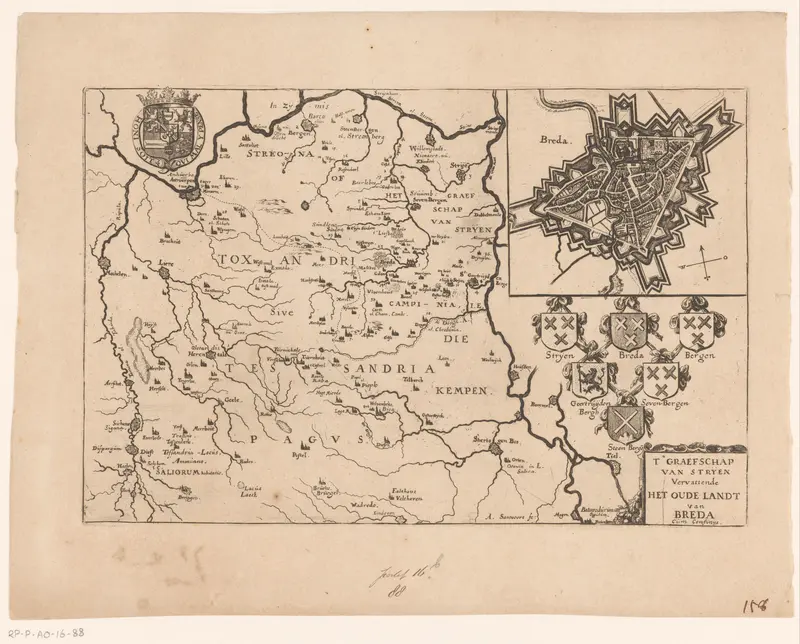 Kaart van het graafschap van Strijen, met een plattegrond van Breda Wall Art by Unknown - High-Resolution Digital Print