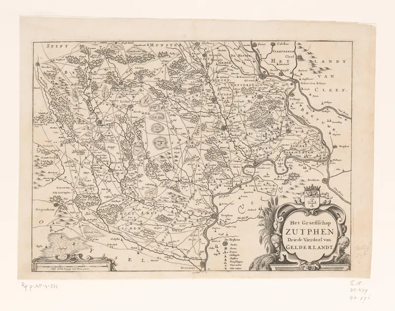 Kaart van het graafschap Zutphen Wall Art by Jacob van Biesen - High-Resolution Digital Print