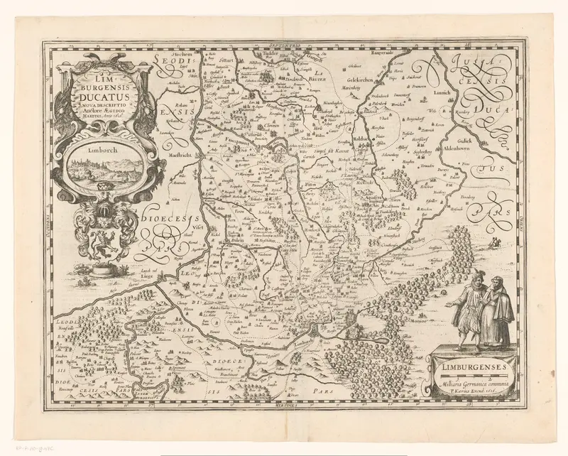 Kaart van het hertogdom Limburg met een gezicht op de stad Limburg Wall Art by anonymous - High-Resolution Digital Print