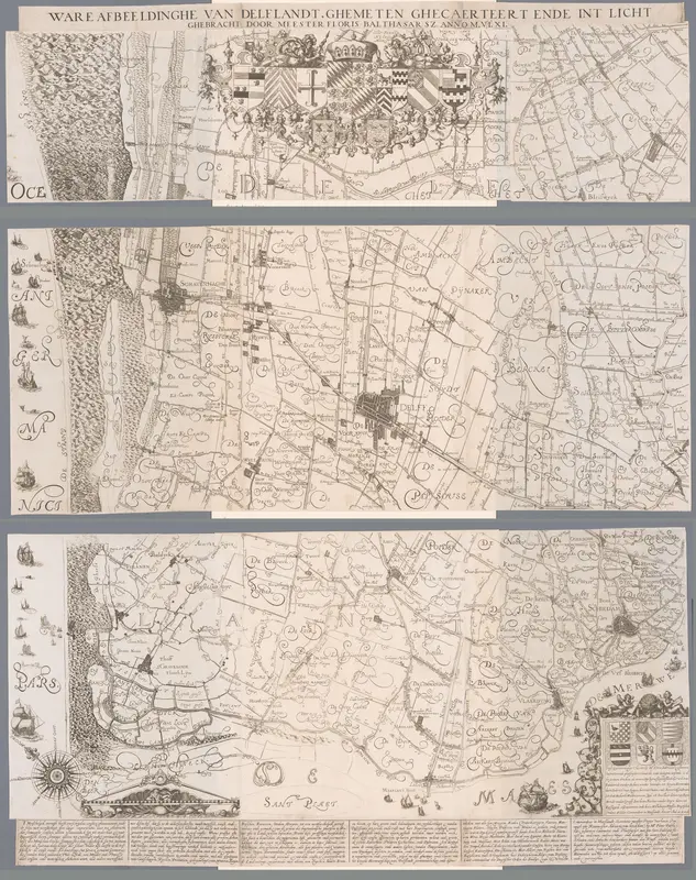 Kaart van het Hoogheemraadschap van Delfland, bestaande uit drie delen Wall Art by Unknown - High-Resolution Digital Print