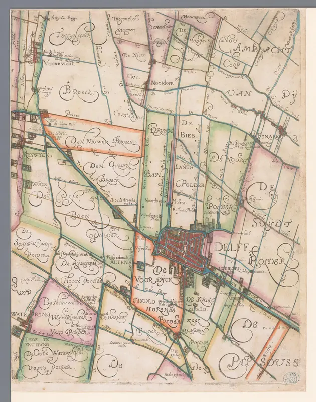Kaart van het Hoogheemraadschap van Delfland, met Delft en omgeving, middelste deel Wall Art by Balthasar Florisz. van Berckenrode - High-Resolution Digital Print