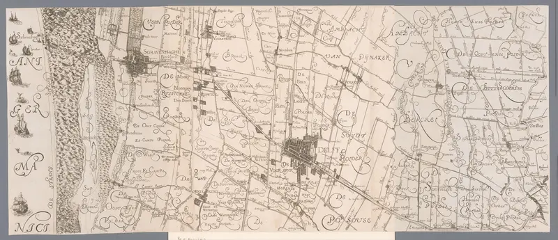 Kaart van het Hoogheemraadschap van Delfland, met Den haag, Delft en Berkel en Rodenrijs, middelste deel Wall Art by Floris Balthasarsz. van Berckenrode - High-Resolution Digital Print