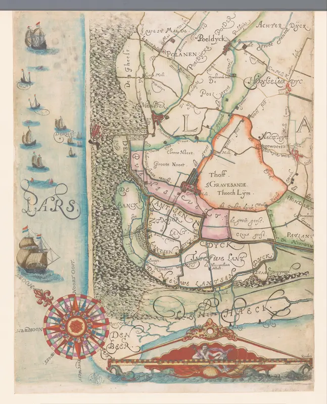 Kaart van het Hoogheemraadschap van Delfland, met 's-Gravenzande en omgeving, deel linksonder Wall Art by Floris Balthasarsz. van Berckenrode - High-Resolution Digital Print