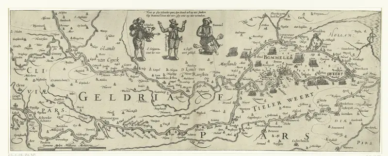 Kaart van het land tussen Maas en Waal met de gevechten bij Schenckenschans en in de Bommelerwaard, 1599 Wall Art by anonymous - High-Resolution Digital Print