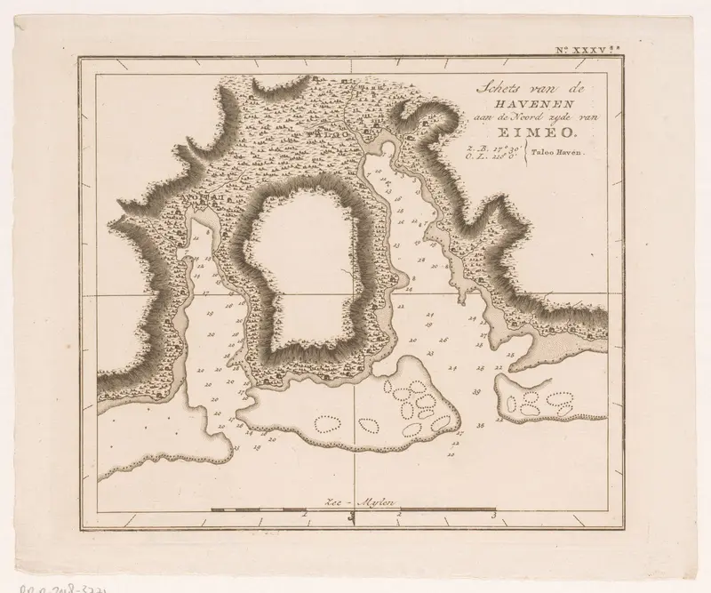 Kaart van het noorden van het eiland Moorea in Frans-Polynesië Wall Art by Johannes Allart - High-Resolution Digital Print