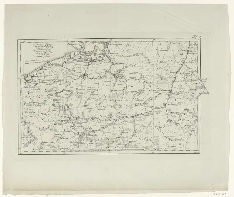 Kaart van het oorlogsgebied in de Oostenrijkse Nederlanden in 1793-1794 Wall Art by Unknown - High-Resolution Digital Print