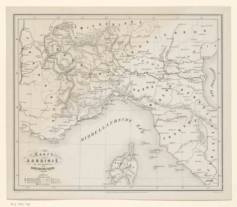 Kaart van het oorlogsterrein van Zuid-Frankrijk en Noord-Italië in 1859 Wall Art by Unknown - High-Resolution Digital Print