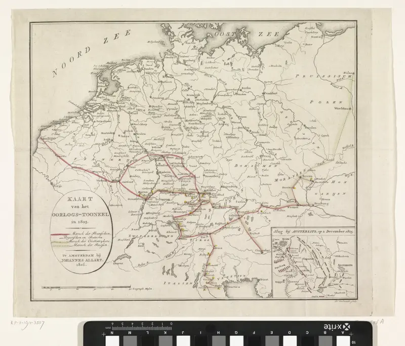 Kaart van het oorlogstoneel in 1805 Wall Art by Unknown - High-Resolution Digital Print