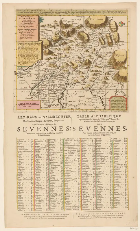 Kaart van het Sevennes gebergte in de Languedoc Wall Art by anonymous - High-Resolution Digital Print