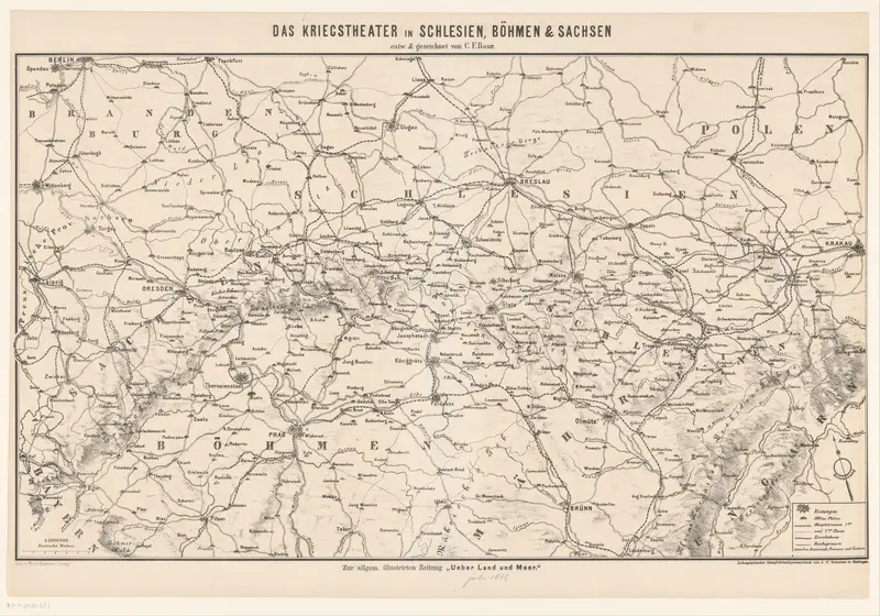 Kaart van het strijdtoneel in Silezië, Bohemen en Saksen, 1866 Wall Art by Unknown - High-Resolution Digital Print