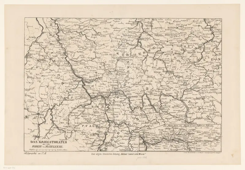 Kaart van het strijdtoneel tussen Rijn en Main, 1866 Wall Art by Unknown - High-Resolution Digital Print