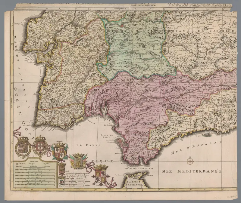 Kaart van het zuiden van Spanje en Portugal Wall Art by Unknown - High-Resolution Digital Print