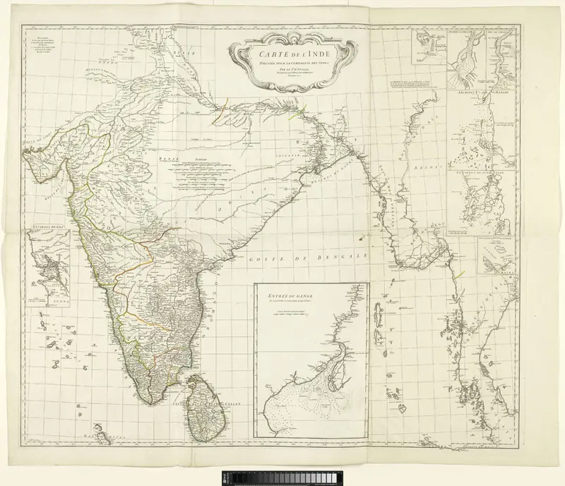 Kaart van India en westelijke kuststrook van Birma, Siam en Malakka met 8 bijkaartjes Wall Art by Unknown - High-Resolution Digital Print