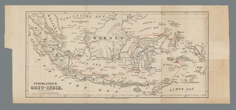 Kaart van Indonesië met daarop de stoombootdiensten aangegeven Wall Art by anonymous - High-Resolution Digital Print