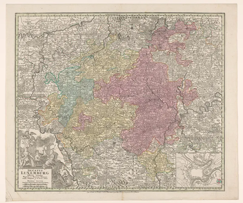 Kaart van Luxemburg met een vestingplattegrond van de stad Luxemburg Wall Art by Unknown - High-Resolution Digital Print