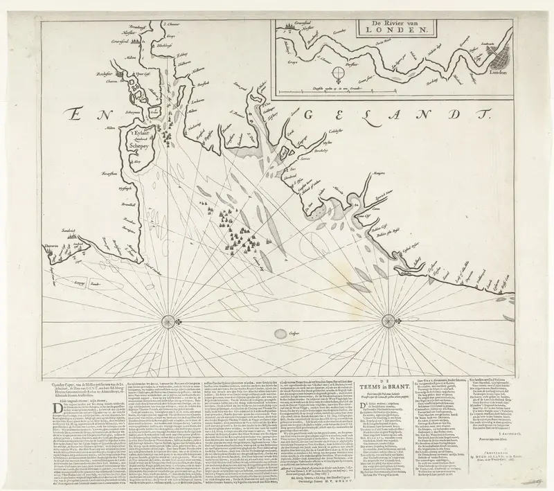 Kaart van monding van de Theems met de Tocht naar Chatham, 1667 Wall Art by anonymous - High-Resolution Digital Print